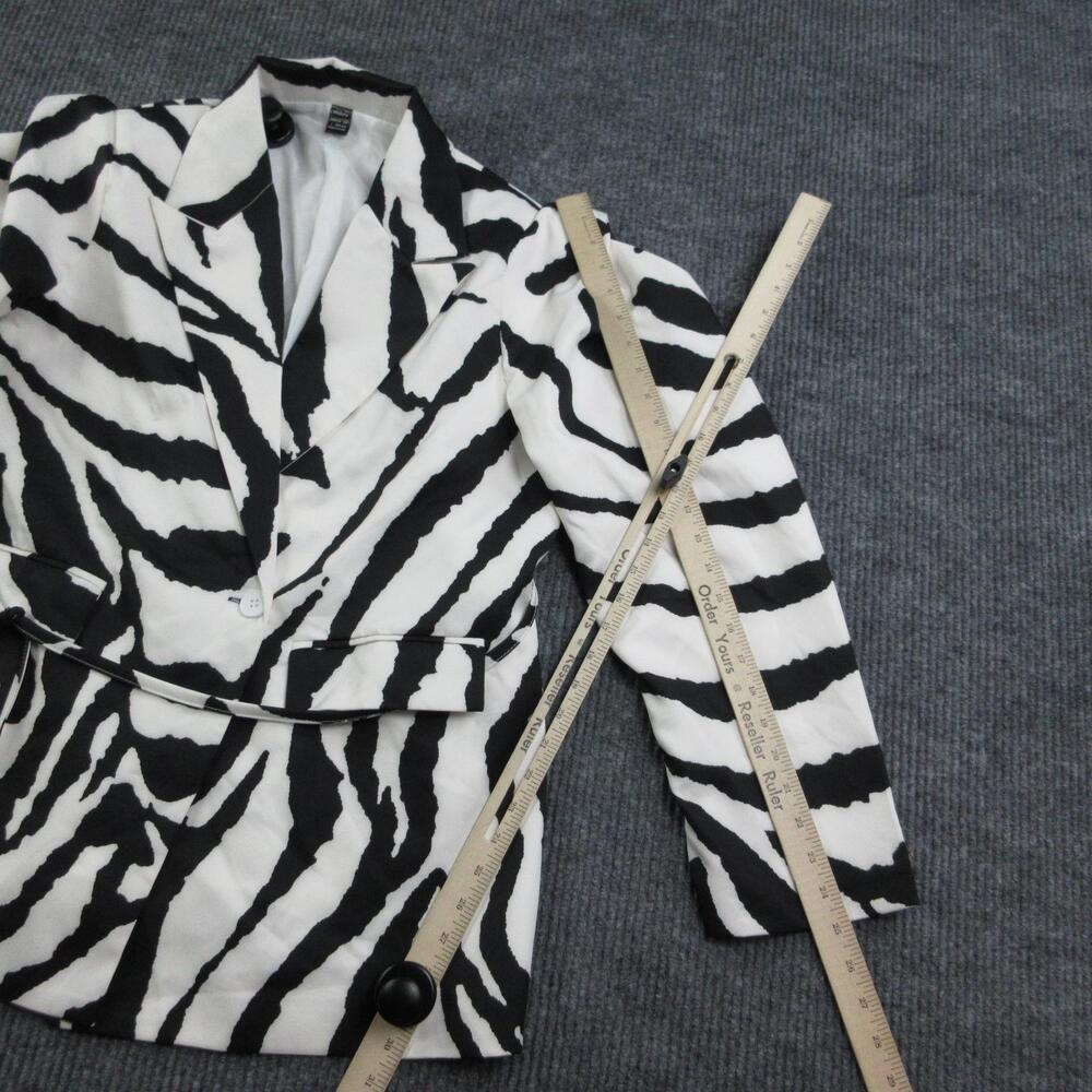 Aveloria Blazer Womens L Black White Animal Print Lined Tailored One-Button Tie - Picture 5 of 12